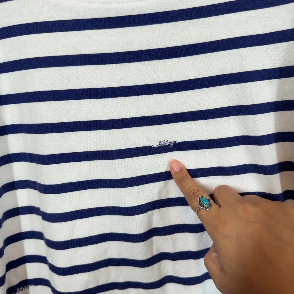 Lilly Pulitzer Women's Size M Striped Top Long Sleeve Paisley Hem Navy